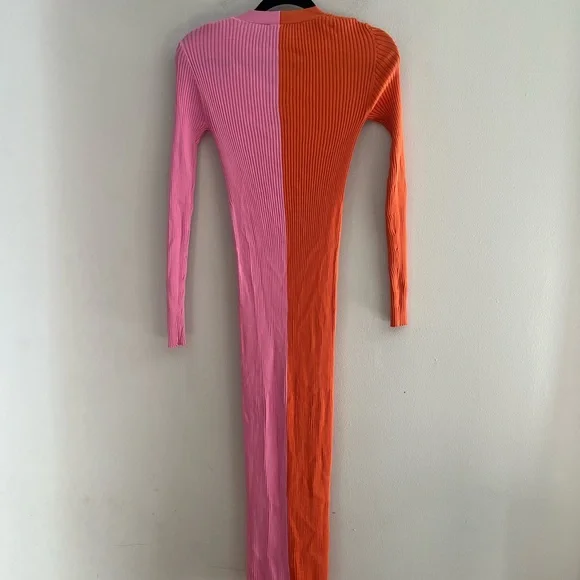 STAUD Two-Tone Long Sleeve Dress in Pink and Orange - Picture 11 of 12